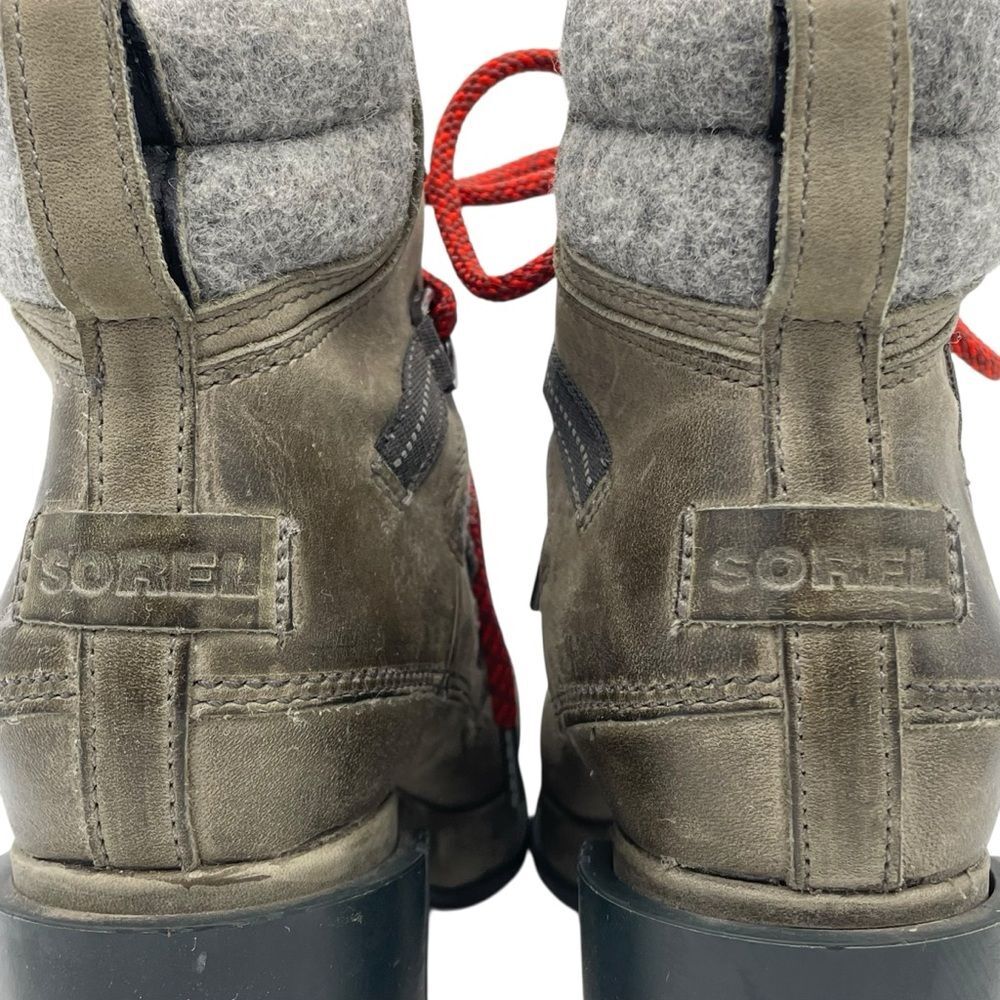 Sorel Blake Heel Leather Lace-Up Booties Stacked Heel Gray Taupe Women’s Size 8 - Picture 11 of 14